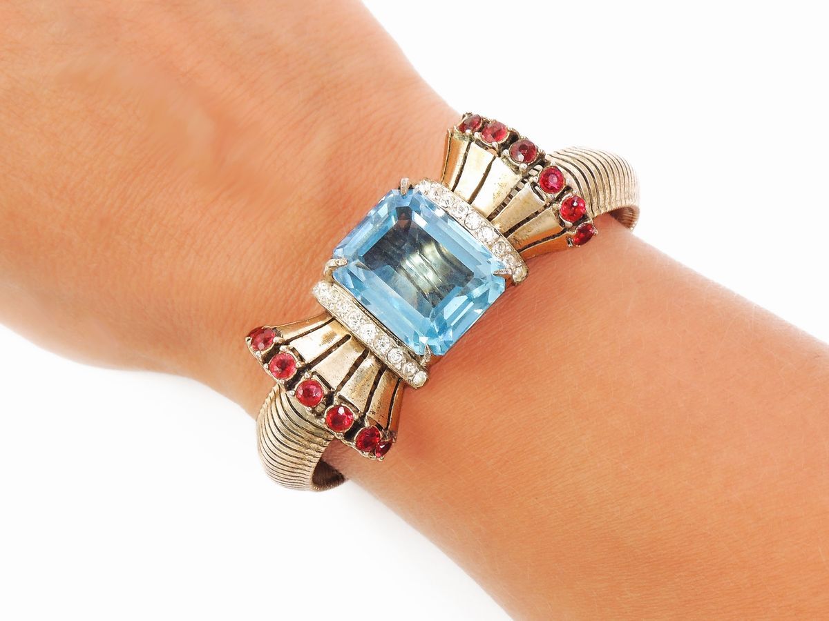 Bracciale in Argento Sterling Dorato, Strass e Cristallo, Coro
