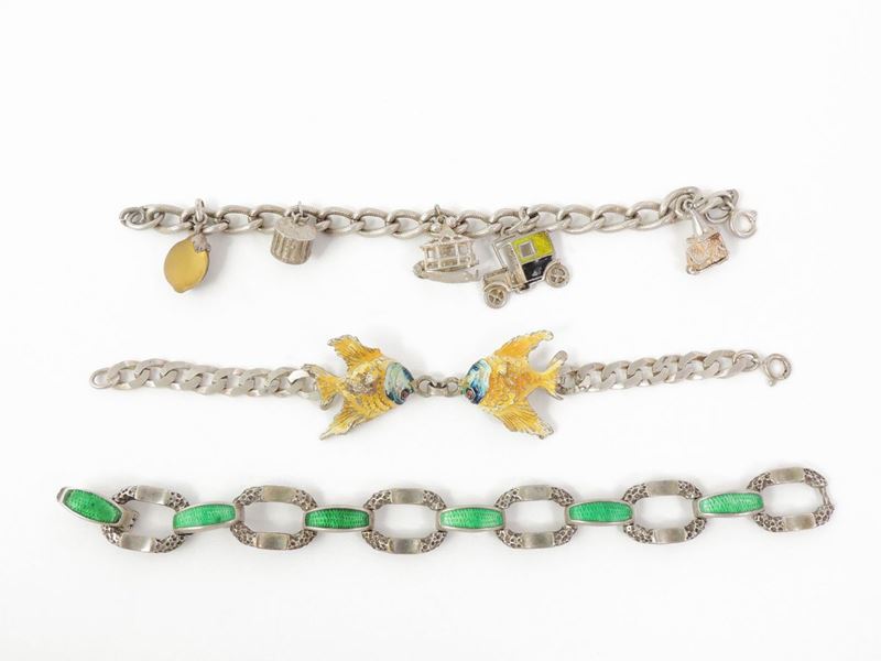 Lotto di Bijoux in Argento, Metallo e Smalto