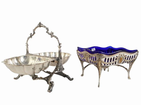Two baskets in silver-plated metal