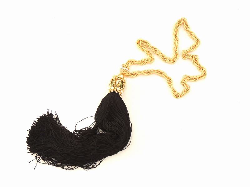 Cintura Bijoux in Metallo Dorato, Perline e Tessuto