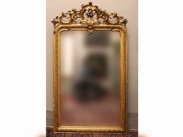 Large mirror in wood and gilded tablet