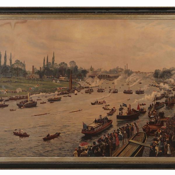 River landscape with boats  (late 19th century)  - Auction The art of furnishing - Maison Bibelot - Casa d'Aste Firenze - Milano