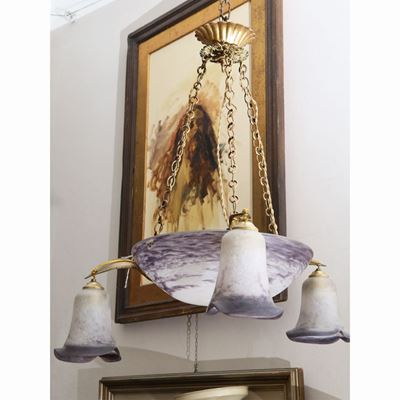 Lampadario in Vetro Satinato nei Toni del Viola