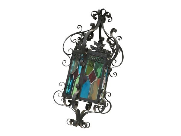 Lampione in ferro, vetro e piombo  - Asta L'arte di arredare - Maison Bibelot - Casa d'Aste Firenze - Milano