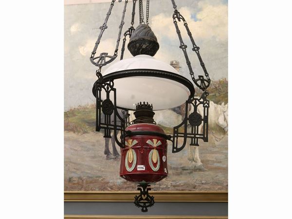 Oil-fired up and down lamp in antimony  (early 20th century)  - Auction The art of furnishing - Maison Bibelot - Casa d'Aste Firenze - Milano