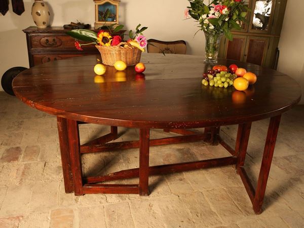 Large rustic table with walnut strips