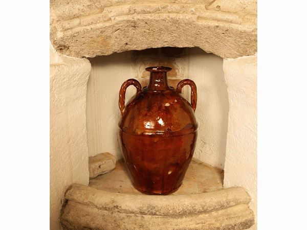 Glazed terracotta amphora jar