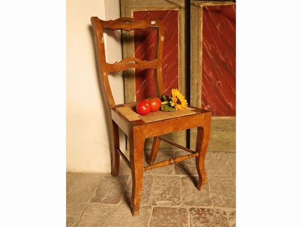 Series of four rustic cherry wood chairs