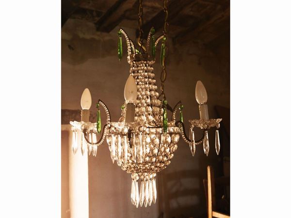 Small basket chandelier in metal and glass
