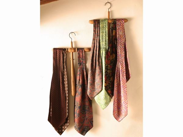Set of seven patterned silk ascot ties