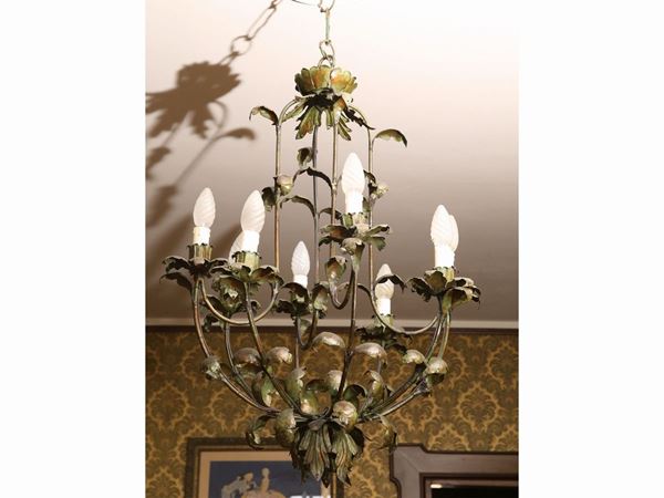 Metal chandelier with plant motifs  - Auction Furniture and paintings from ancient palace in the Marche - Maison Bibelot - Casa d'Aste Firenze - Milano