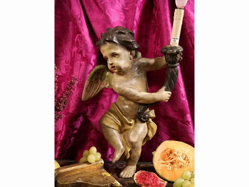 Coppia di Angeli Portacero in Cartapesta e Legno