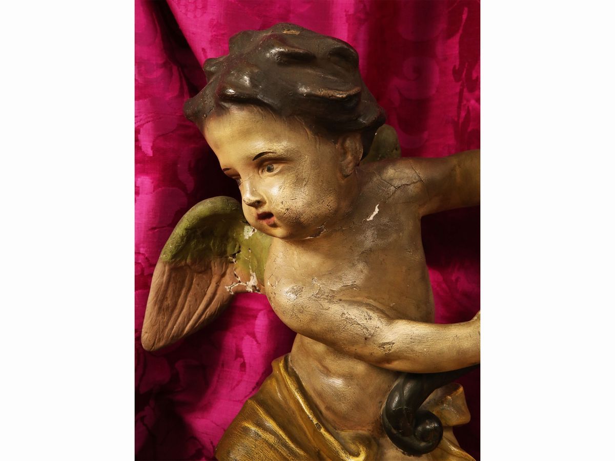 Coppia di Angeli Portacero in Cartapesta e Legno