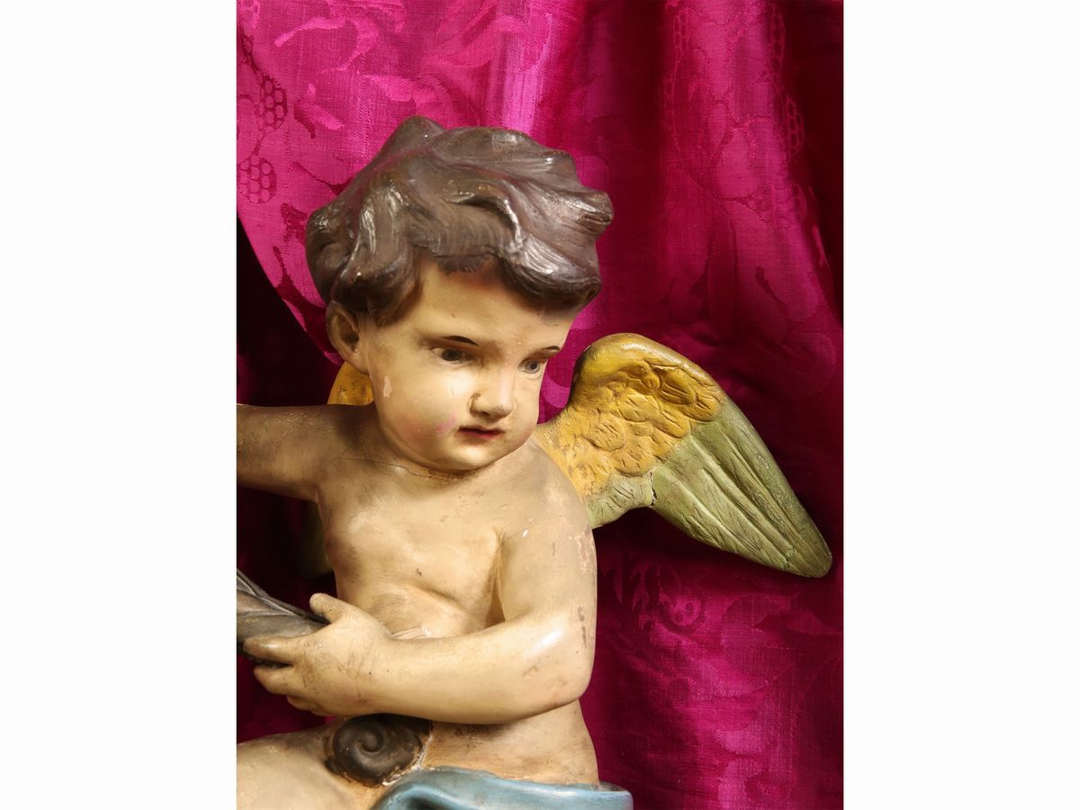 Coppia di Angeli Portacero in Cartapesta e Legno