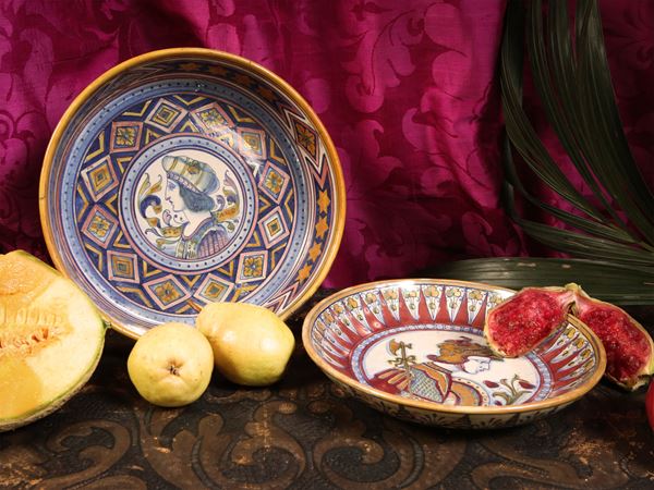 Plate and bowl in glazed terracotta, Alfredo Santarelli and Gualdo Tadino