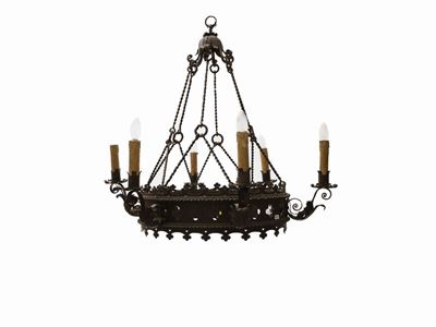 Lampadario a Corona in Ferro Battuto
