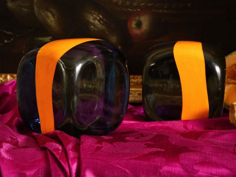 Coppia di Cubi in Vetro Incamiciato, Pierre Cardin per Venini