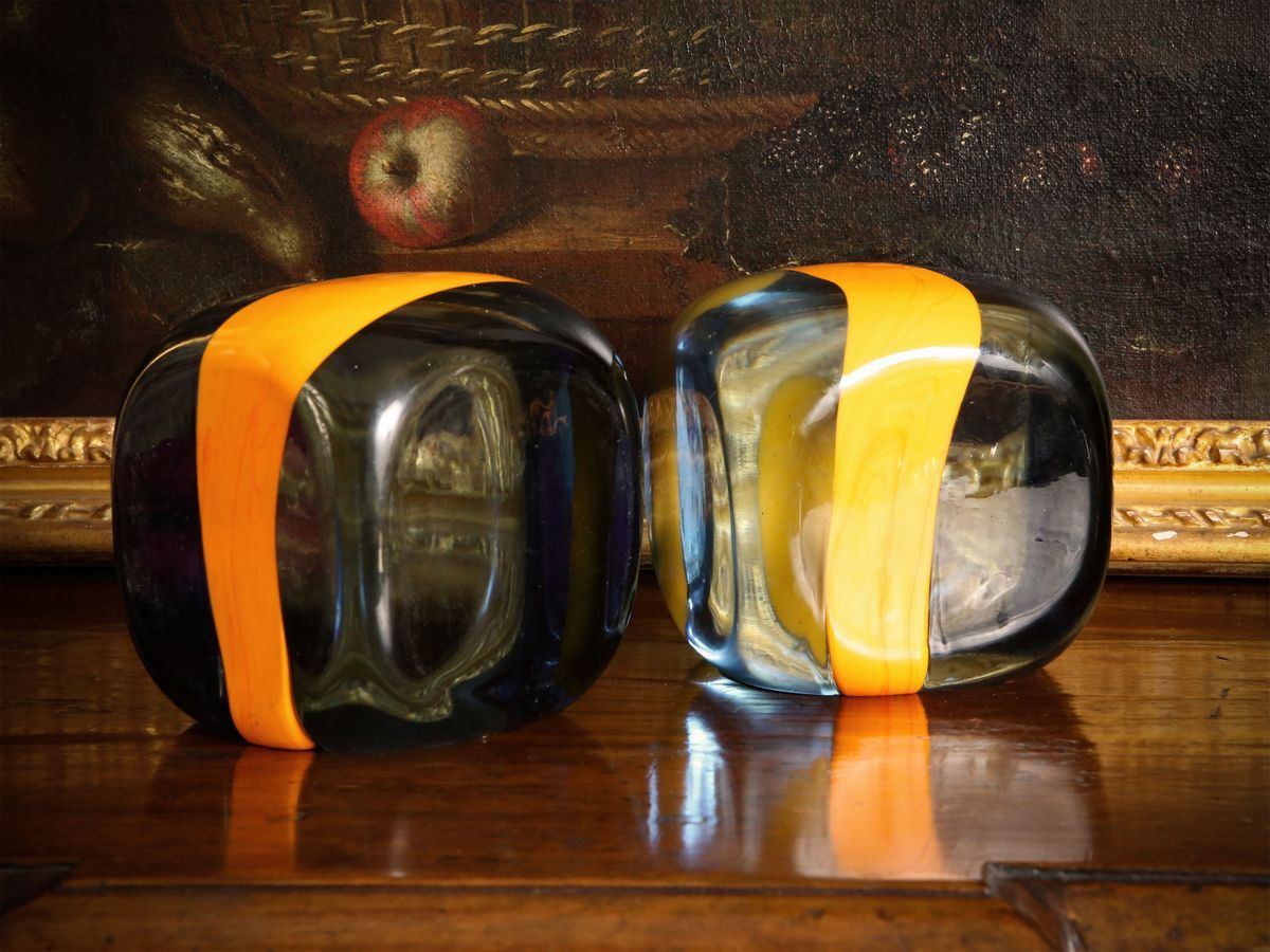 Coppia di Cubi in Vetro Incamiciato, Pierre Cardin per Venini