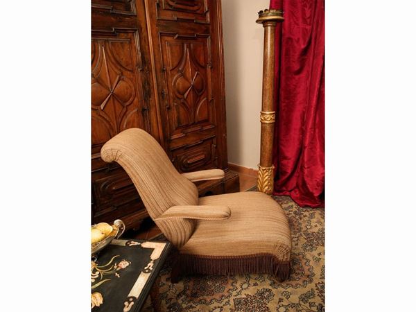 Pair of low padded armchairs