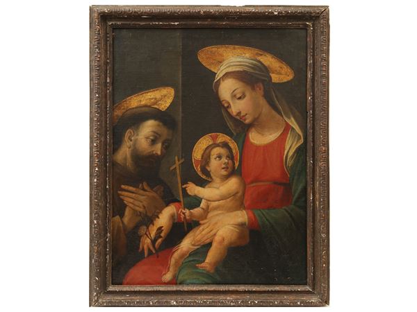 Scuola toscana dell'inizio del XVII secolo - Madonna col Bambino e San Francesco d'Assisi