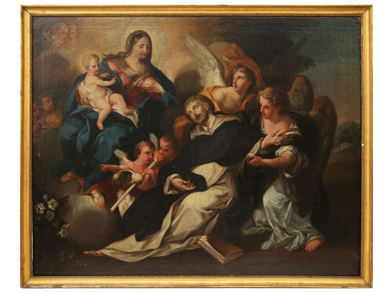Scuola Emiliana del XVIII Secolo - La Madonna Allatta San Domenico di Guzman