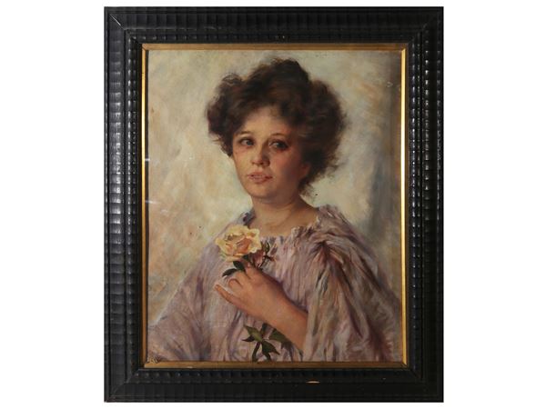 Scuola lombarda : Ritratto femminile  (inizio XX secolo)  - Asta L'Arte di Arredare - Maison Bibelot - Casa d'Aste Firenze - Milano