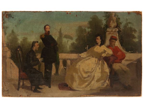 Silvestro Lega attribuito - Don Giovanni Verità con il re Vittorio Emanuele e Garibaldi