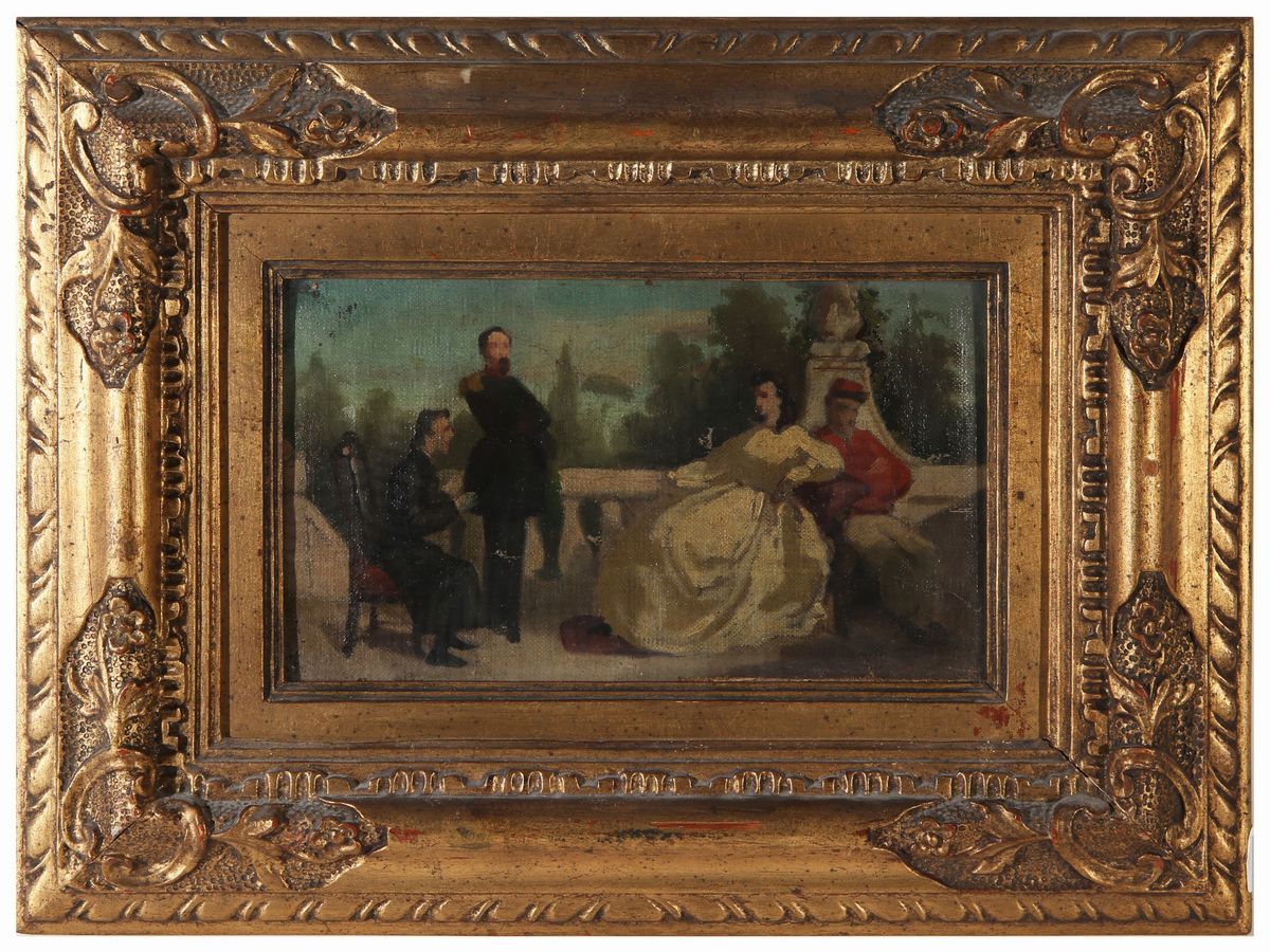 Silvestro Lega Attribuito - Don Giovanni Verità con il Re Vittorio Emanuele e Garibaldi