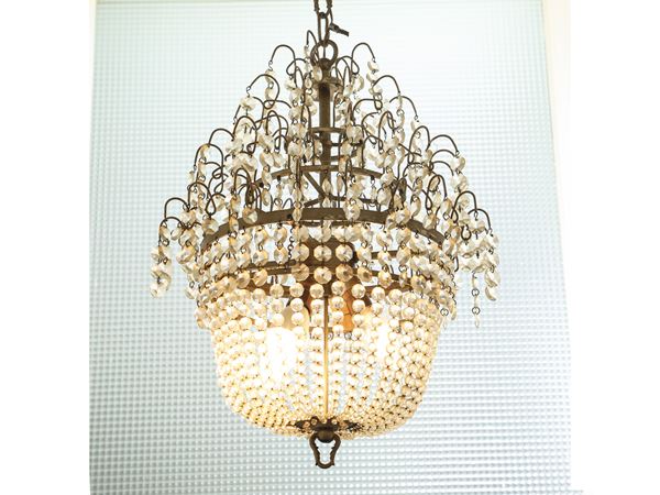 Three small chandeliers in metal and glass beads