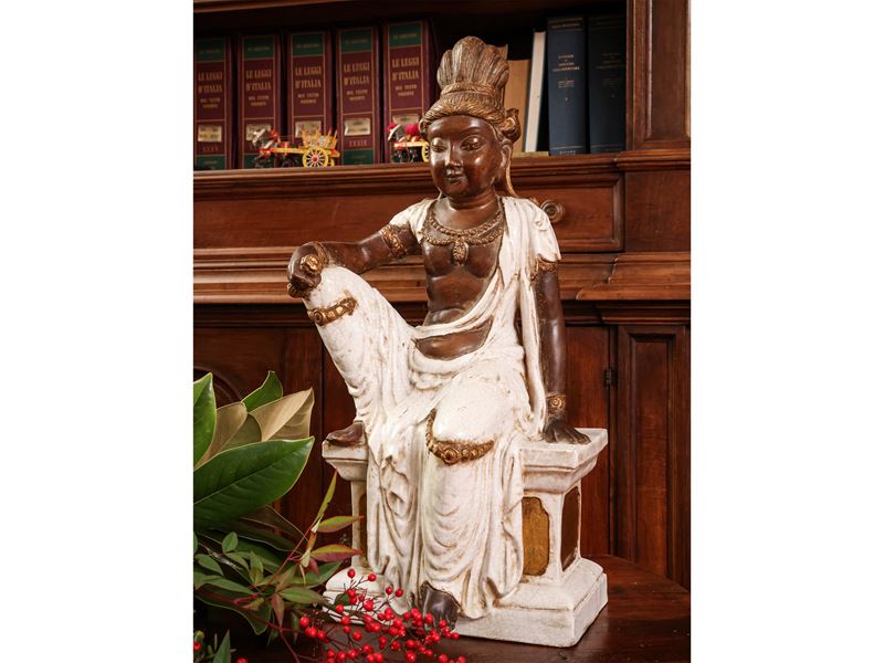 Figura Orientale in Terracotta Smaltata e Patinata, Zaccagnini