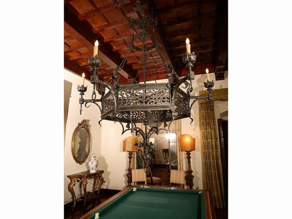 Monumental wrought iron chandelier