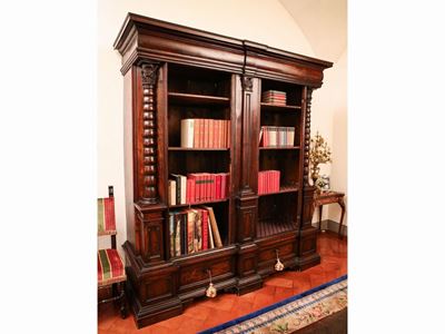 Grande Libreria a Giorno in Noce e Legno Tenero