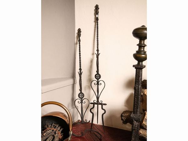 Two wrought iron fireplace tools