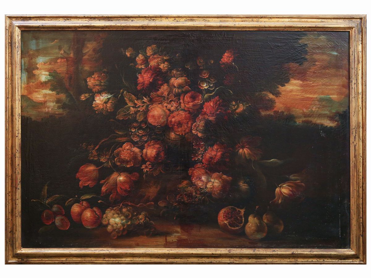 Maniera della Pittura del Diciassettesimo Secolo - Nature Morte con Fiori e Frutta