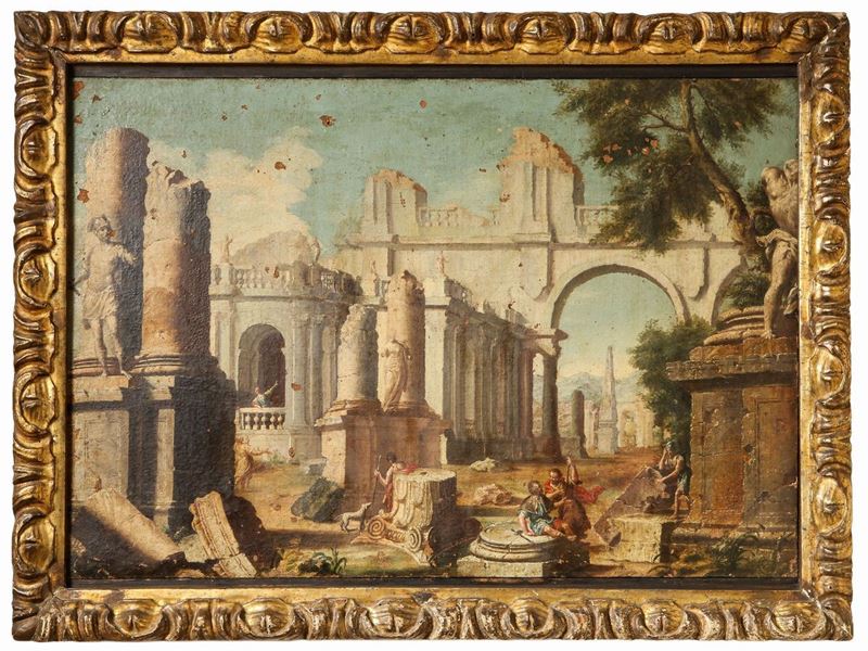 Scuola Veneta - Capricci Architettonici con Rovine e Personaggi