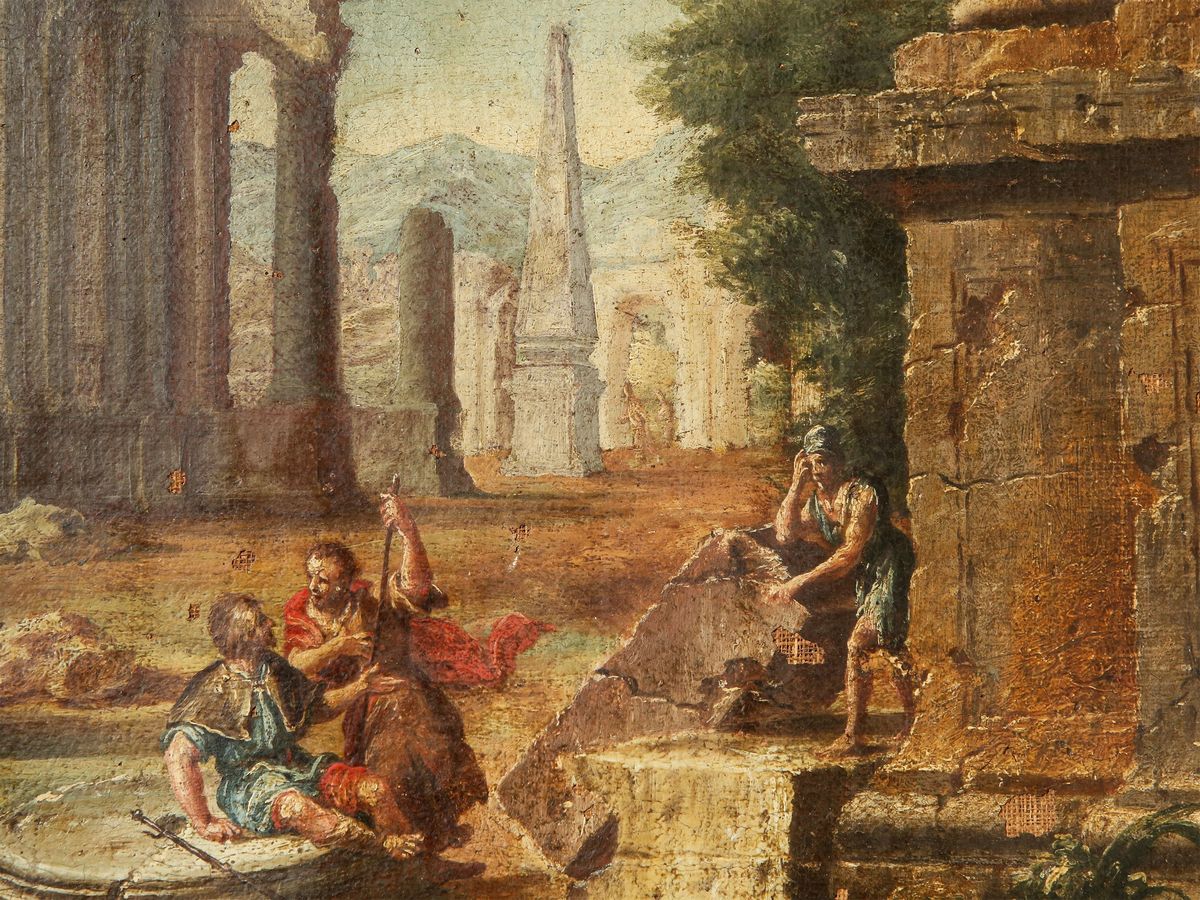 Scuola Veneta - Capricci Architettonici con Rovine e Personaggi