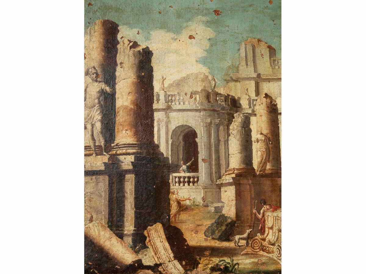 Scuola Veneta - Capricci Architettonici con Rovine e Personaggi