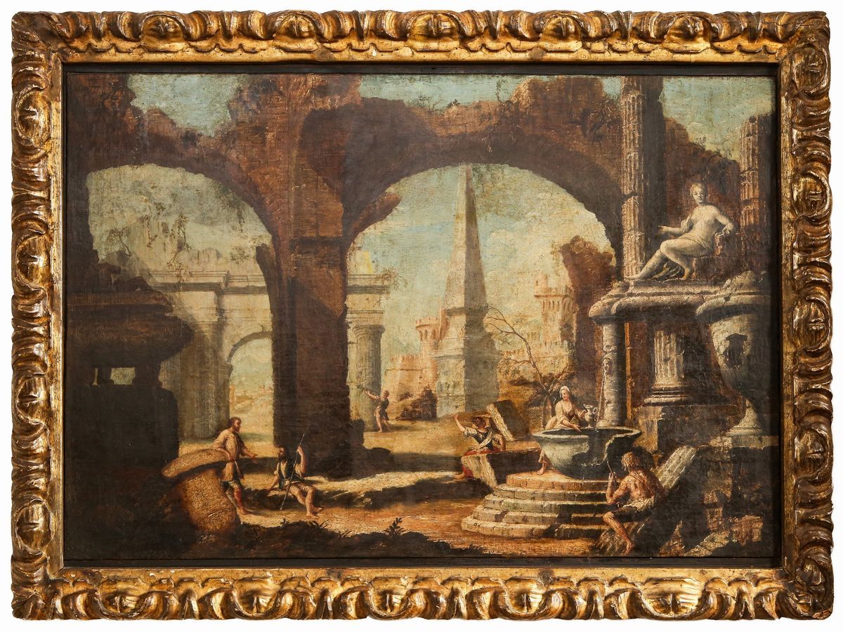 Scuola Veneta - Capricci Architettonici con Rovine e Personaggi