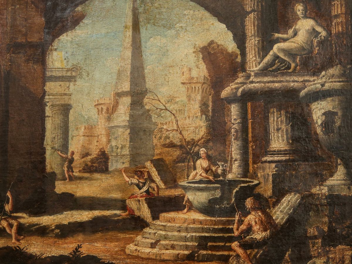 Scuola Veneta - Capricci Architettonici con Rovine e Personaggi