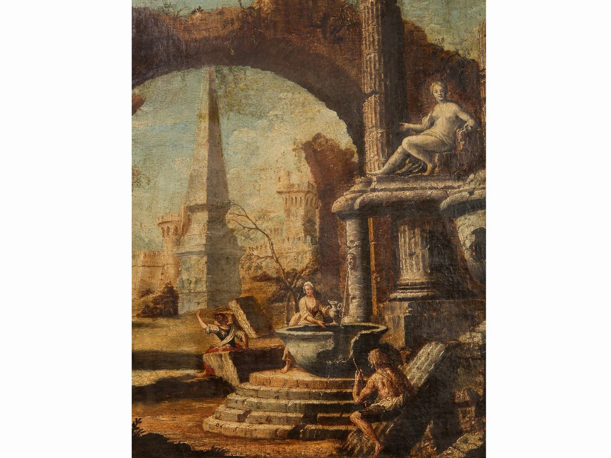 Scuola Veneta - Capricci Architettonici con Rovine e Personaggi