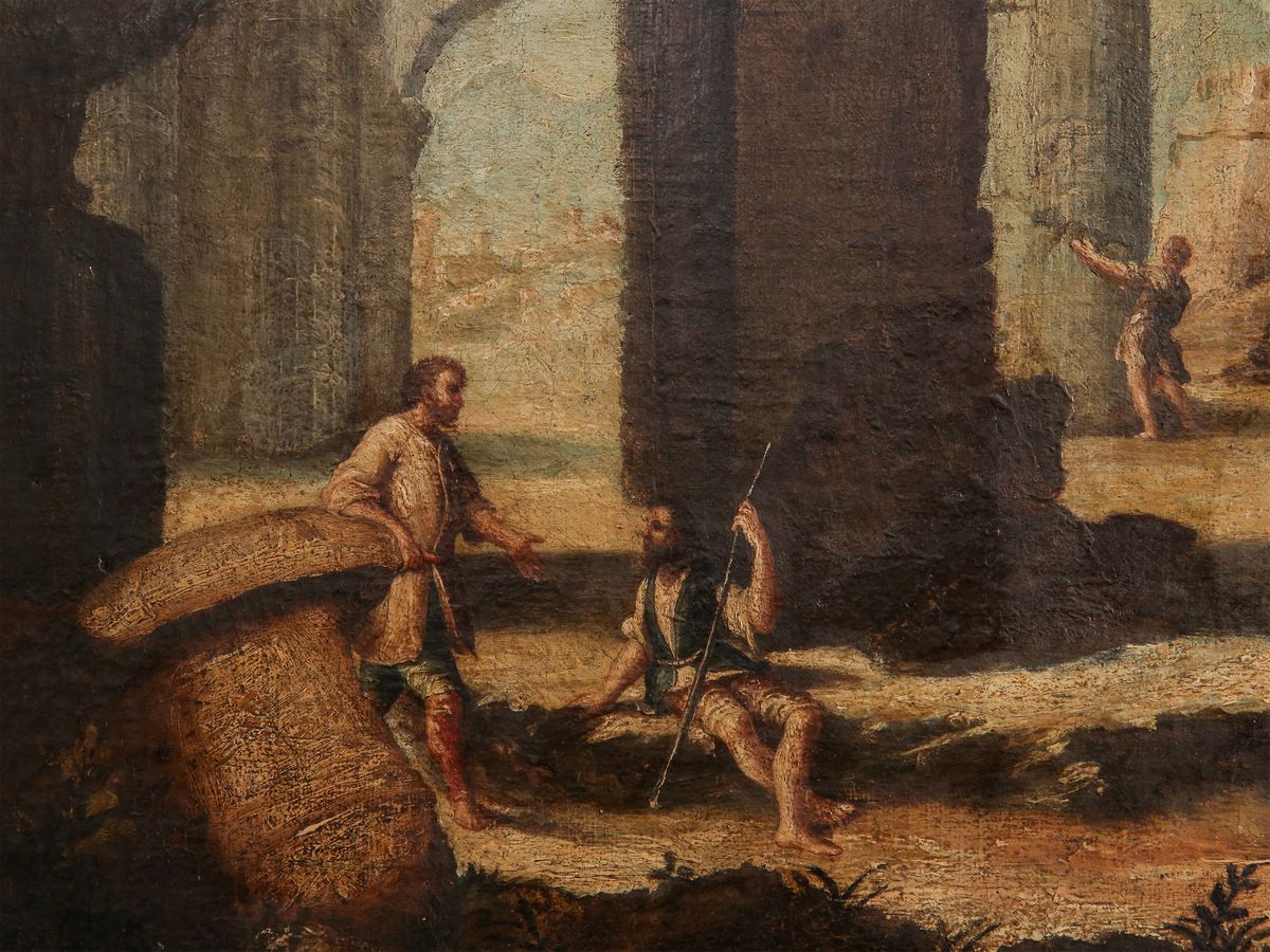 Scuola Veneta - Capricci Architettonici con Rovine e Personaggi