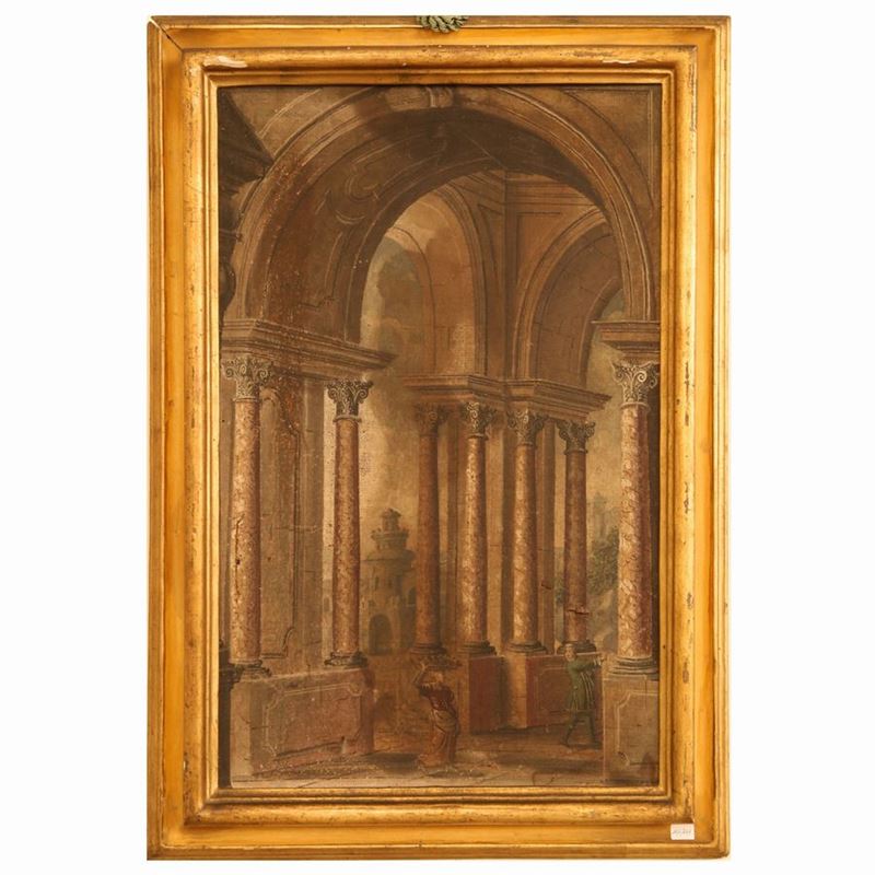Scuola Veneta - Capriccio Architettonico con Personaggi