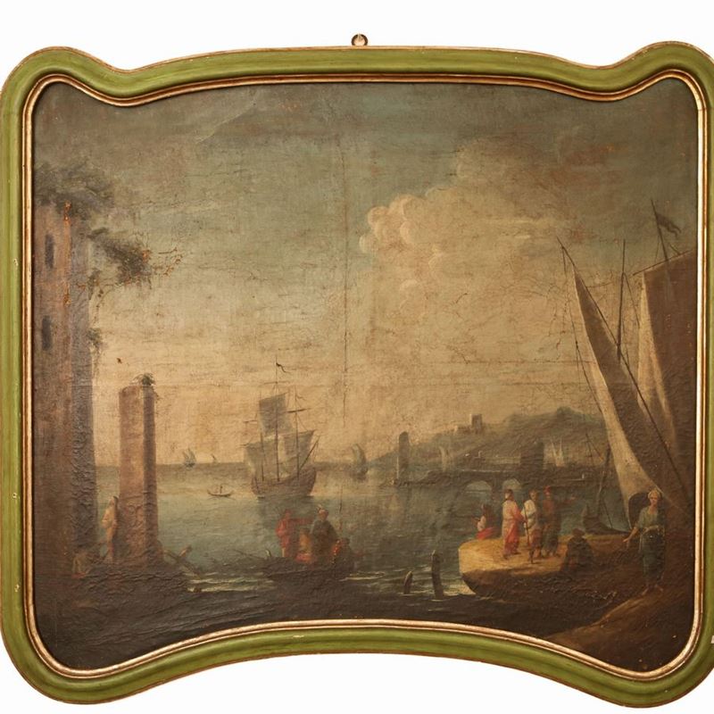 Cerchia di Giuseppe Chiantore - Scorci di Porto con Velieri e Personaggi Vestiti All'orientale