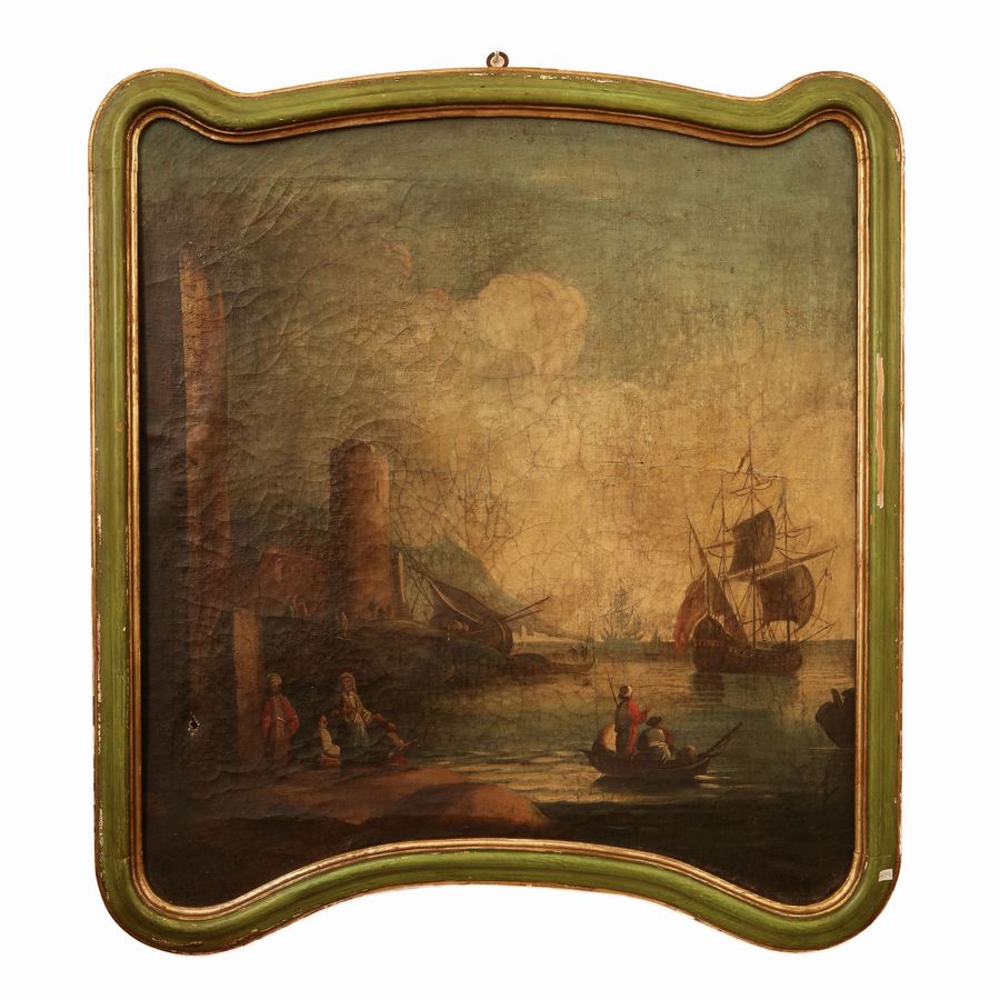 Cerchia di Giuseppe Chiantore - Scorci di Porto con Velieri e Personaggi Vestiti All'orientale