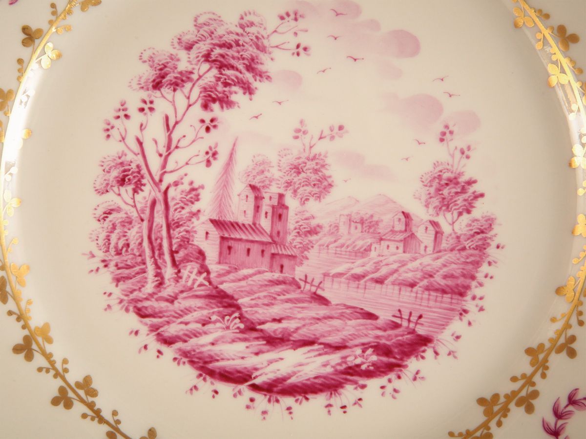 Servizio di Piatti Paesaggi Magenta in Porcellana Richard Ginori