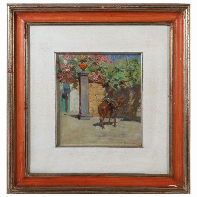 Carlo Adolfo Barone - Scorcio di Strada con Cavallo