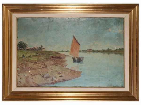 Paesaggio fluviale con barca  (XX secolo)  - Asta Arte Moderna e Contemporanea - Maison Bibelot - Casa d'Aste Firenze - Milano