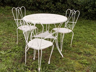 Set da Giardino in Ferro Battuto Laccato Bianco