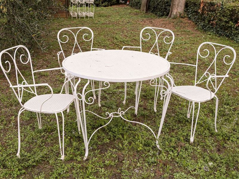 Set da Giardino in Ferro Battuto Laccato Bianco