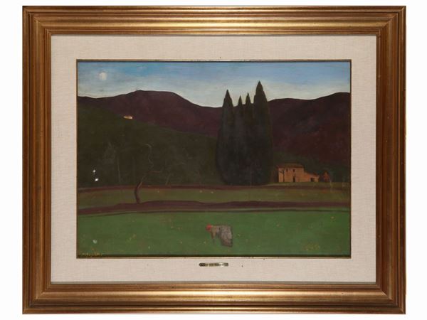 Pietro Bugiani : Paesaggio con contadina 1929  - Asta Arte Moderna e Contemporanea - Maison Bibelot - Casa d'Aste Firenze - Milano
